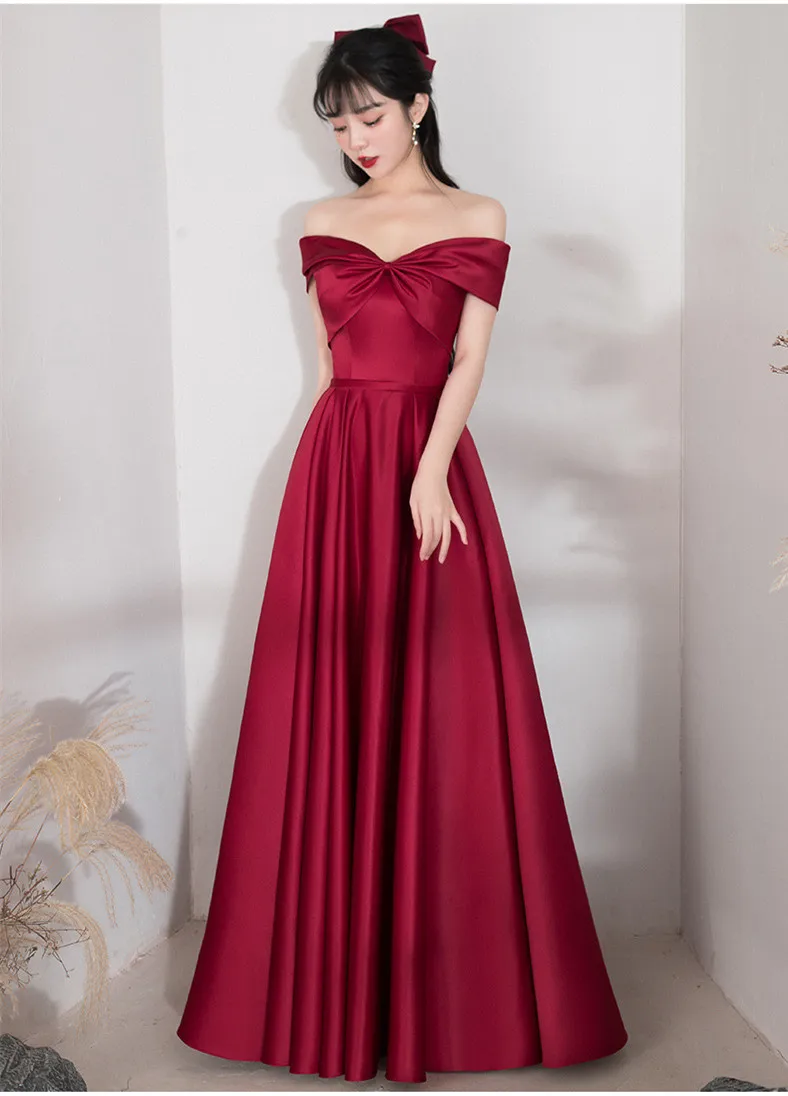 KAUNISSINA A-Line Prom Dress Elegant Off the Shoulder Satin Evening Dresses Vintage Floor Length Long Party Dress Custom Size evening gowns