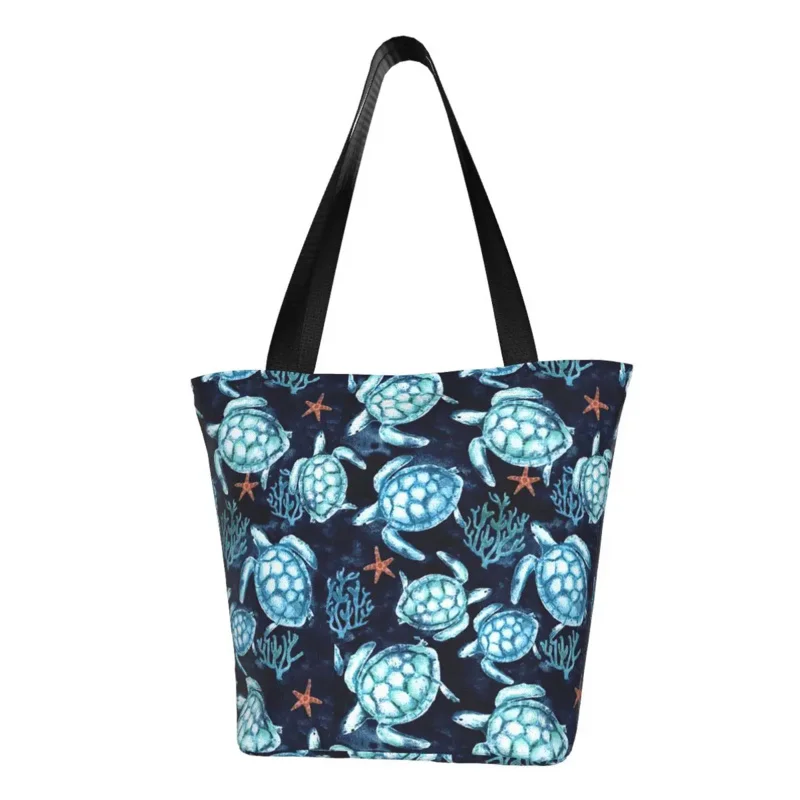 

Ocean Blue Turtles Shopping Tote Bag Recycling Sea Animal Groceries Canvas Shoulder Shopper Bag