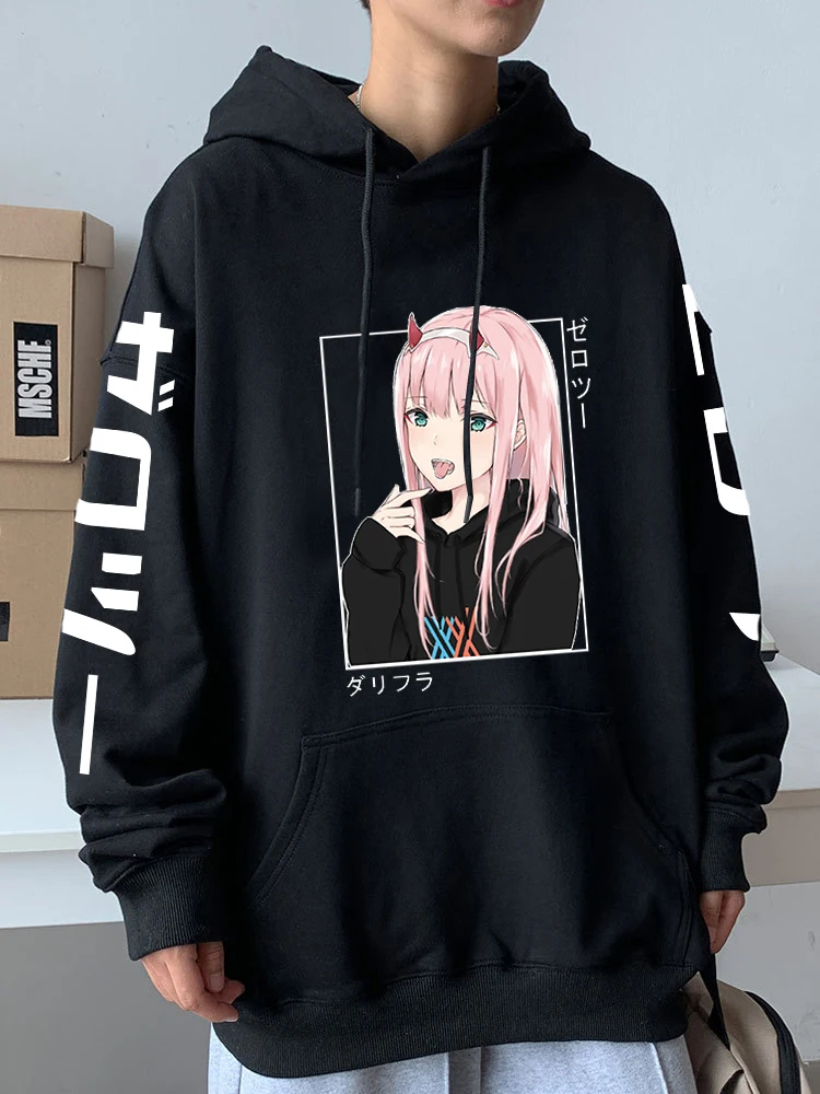 Harajuku Anime Darling In The Franxx Zero Two Graphic Print Hooded Men Women Hoodies Casual Sweatshirt Female Trendy Pullover