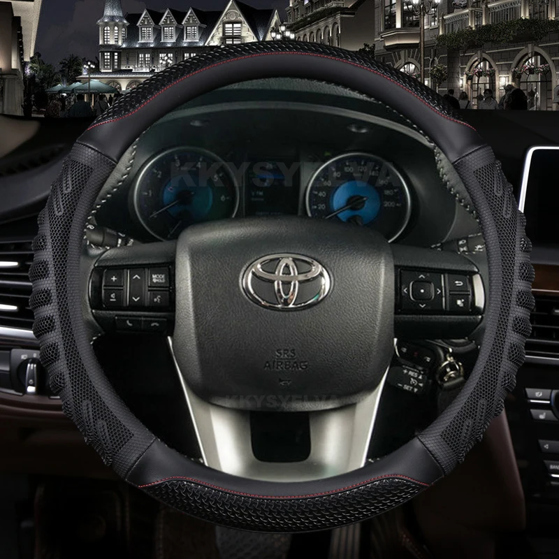 Carbon Fibre Leather Car Steering Wheel Cover For Toyota Fortuner 2016 2019 2021 2022 Hilux 2015