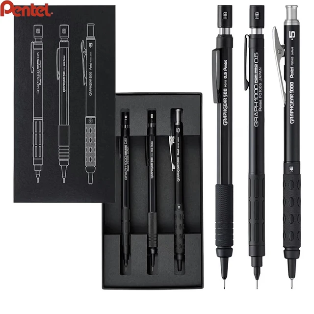 JP Pentel 60th Anniversary Limited Low-Center-of-Gravity 0.5mm Black Mechanical Pencil Metal GRAPH Set PG505/PG1015 Drawing Tool 1