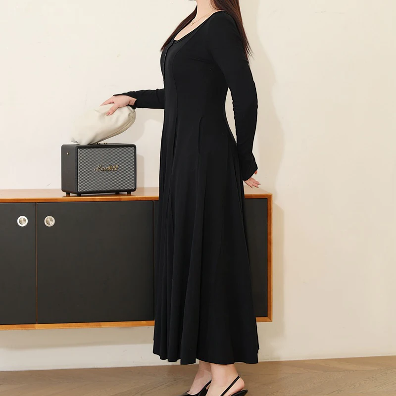 Plus Size Women's's Long Dress Premium Supermodel Drape Effect Big O-Neck Floor-Length Dresses Autumn New 2025