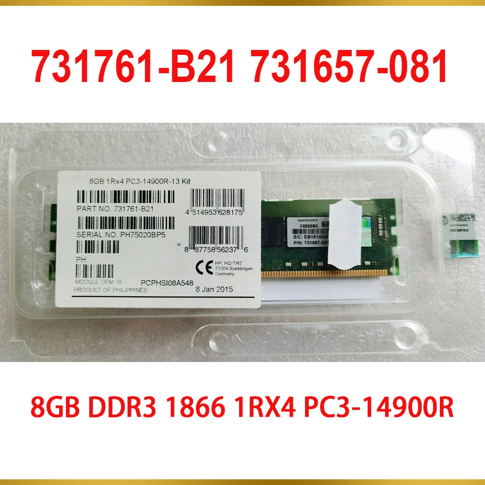 1PCS Server Memory 731761 B21 731657 081 735303 001 8GB DDR3 1866 1RX4 PC3 14900R