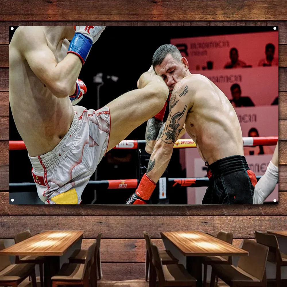 

Настенные плакаты и принты Muay Thai для борьбы, декоративный баннер и флаг для бокса, тренажерного зала, Боевой зал, боксерский настенный художественный гобелен