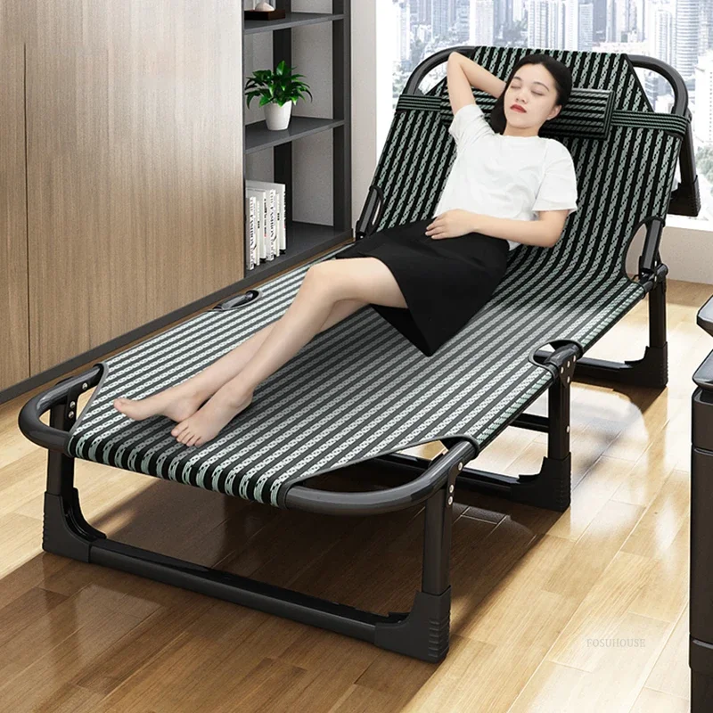 캠핑용 모던 금속 접이식 침대, 휴대용 소형 플랫 침대, 베개 포함, 가벼운 럭셔리 심플 디자인, 사무실용 접이식 침대