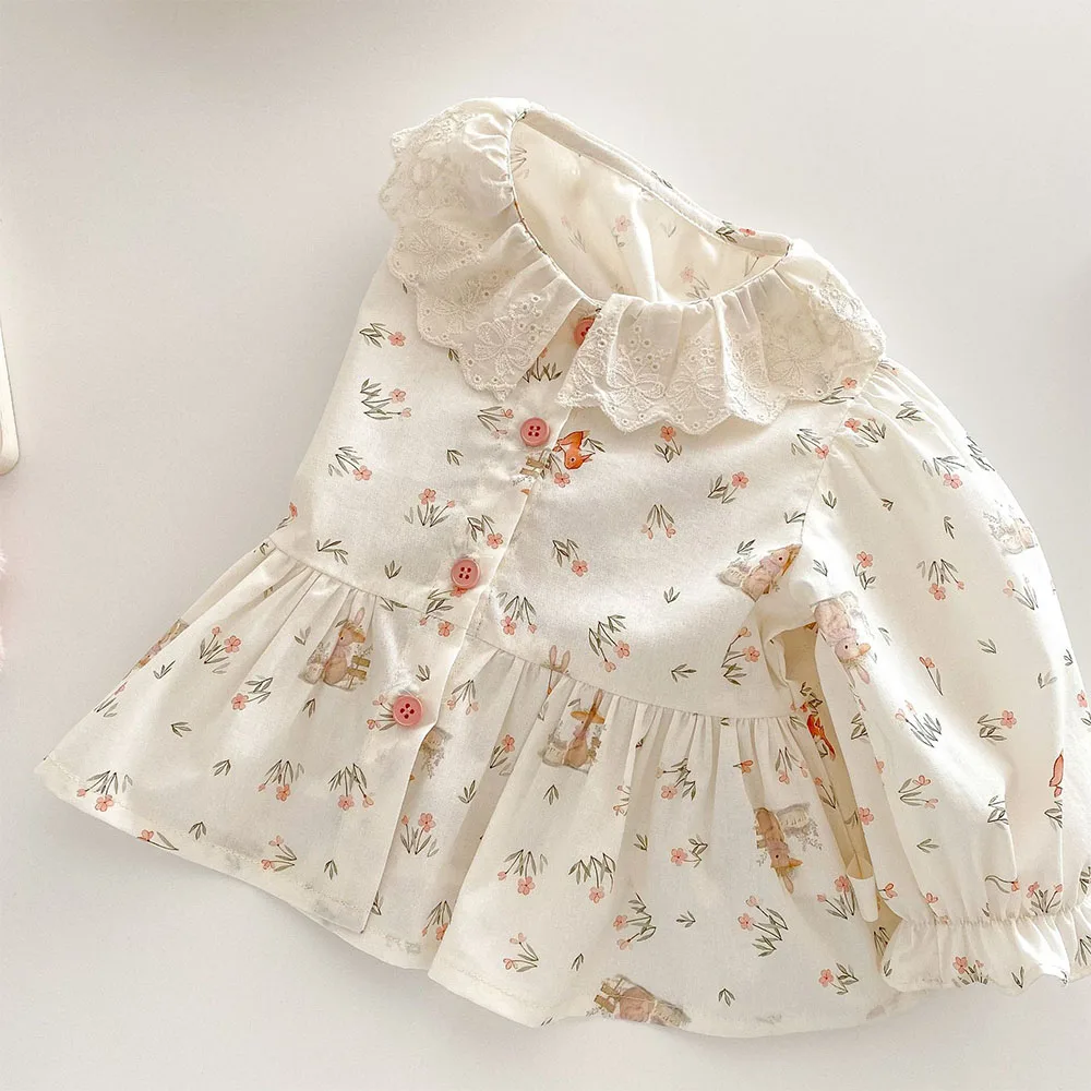 Girls Blouse Floral Cotton Collar Spring Toddler Long Sleeve Tops Princess 1st Birthday Kids Shirts Children's Clothing