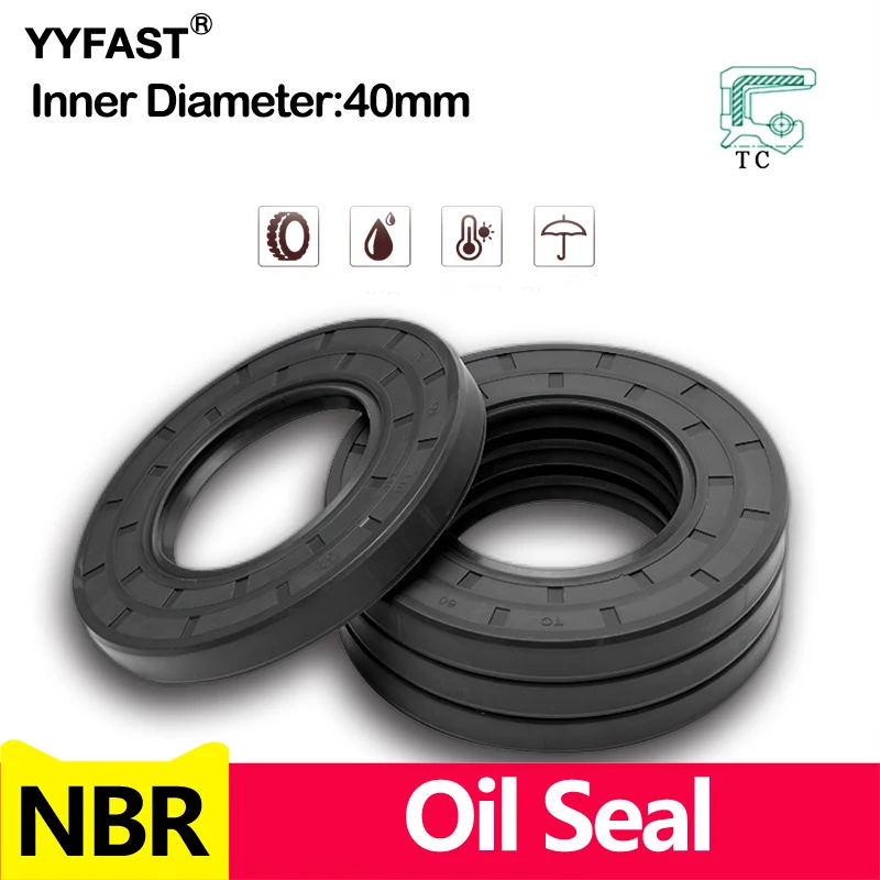 Inner Diameter,ID 40mm,NBR Framework Oil Seal TC Nitrile Rubber Cover Double Lip with Spring for Bearing Shaft,ID*OD*THK