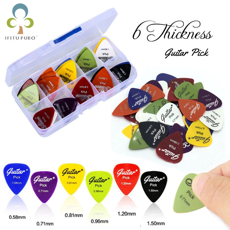 Médiator Guitare Electrique Plectre de Musique Acoustique, Accessoires de Musicien 0,58/ 0,71 0,81 0,96 1,20 1,50mm d'épaisseur, outil GYH, 50 pièces/ensemble