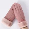 Winter Female Cashmere Warm Suede Leather Cycling Mittens Double Thick Velvet Plush Wrist Women Touch Screen Driving Gloves 5