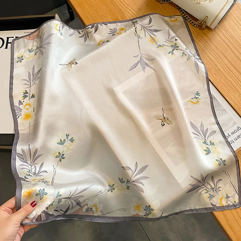 100% Pure Silk Floral Square Scarf Women Neck Hair Bandana