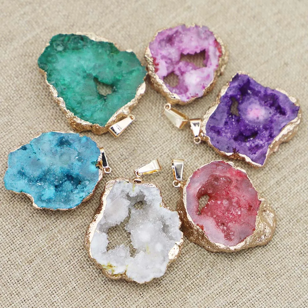 

Exquisite Natural Agate Raw Mine Sliced Necklace Pendant Gold Phnom Penh Irregular Clavicle Chain DIY Jewelry Wholesale 6Pcs/Lot