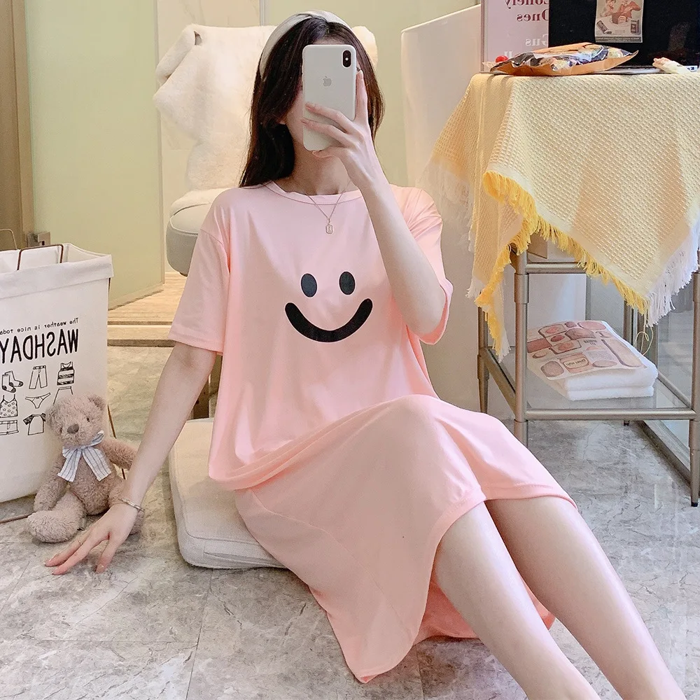 Summer Ladies Maternity New Short-Sleeved Nightgown Female Summer Pajamas Maternity Casual Large Size Loose Nightgown Homewear 2