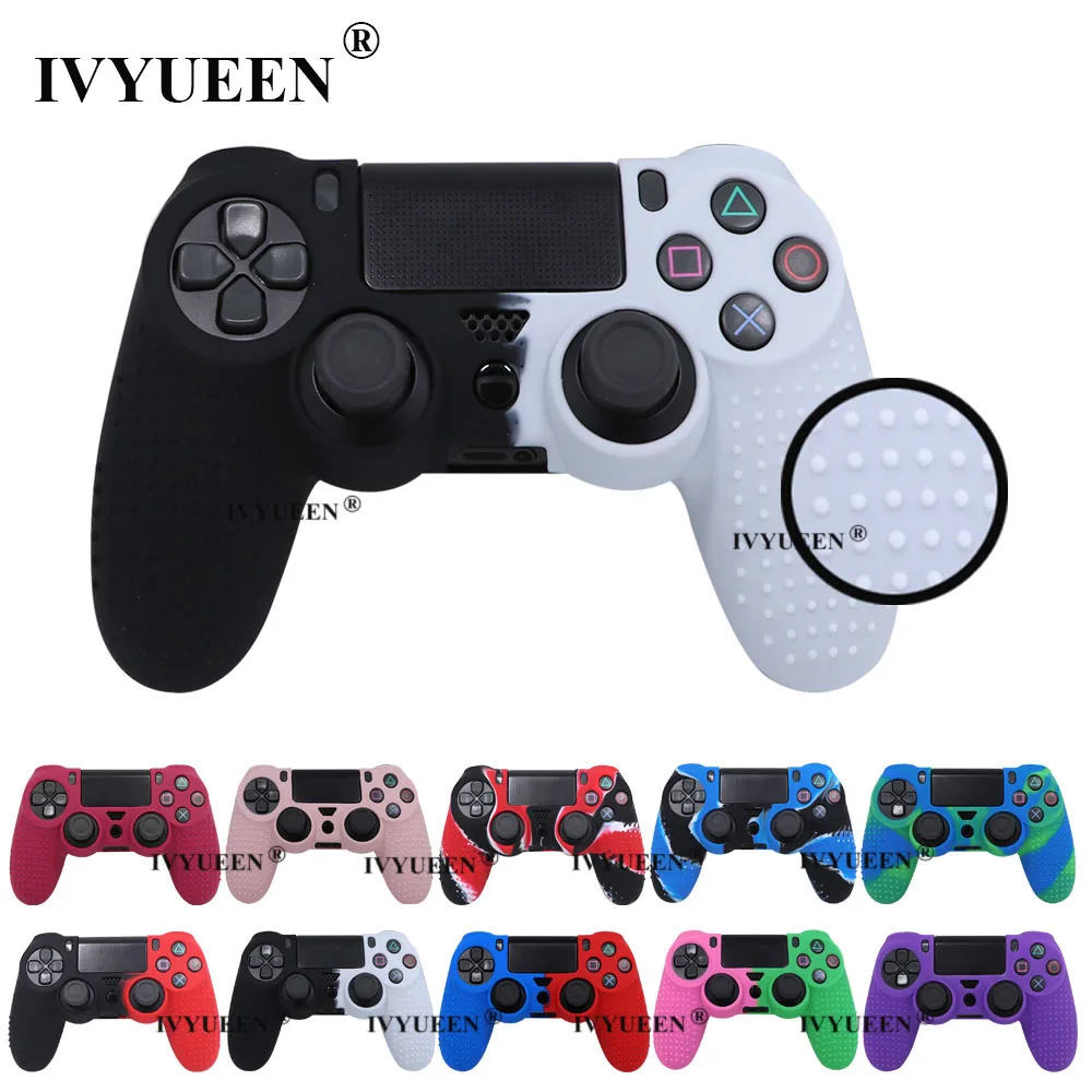 IVYUEEN Anti-slip Silicone Cover Skin for Sony Dualshock 4 PS4 Pro Slim Controller Camo Case & Stick Grip Cap for Play Station 4