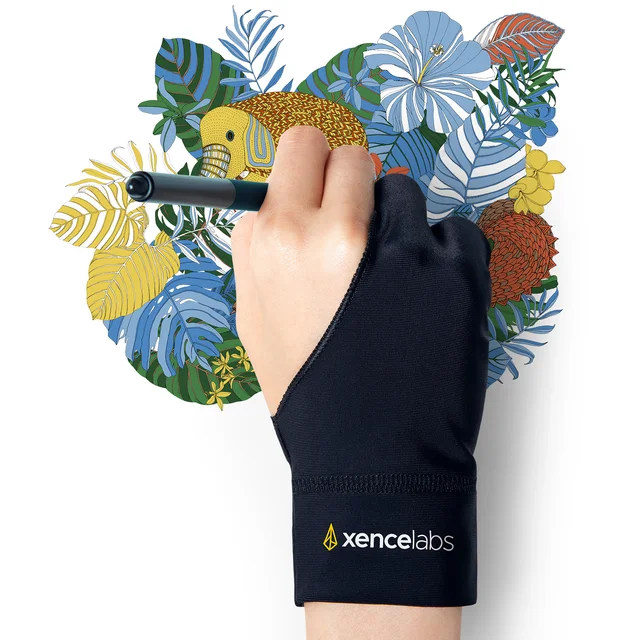 Xencelabs Black Artist Glove, Drawing Glove Left Right Hand for Drawing Tablet Graphic Monitor 2 Finger Glove Size S/M/L 1