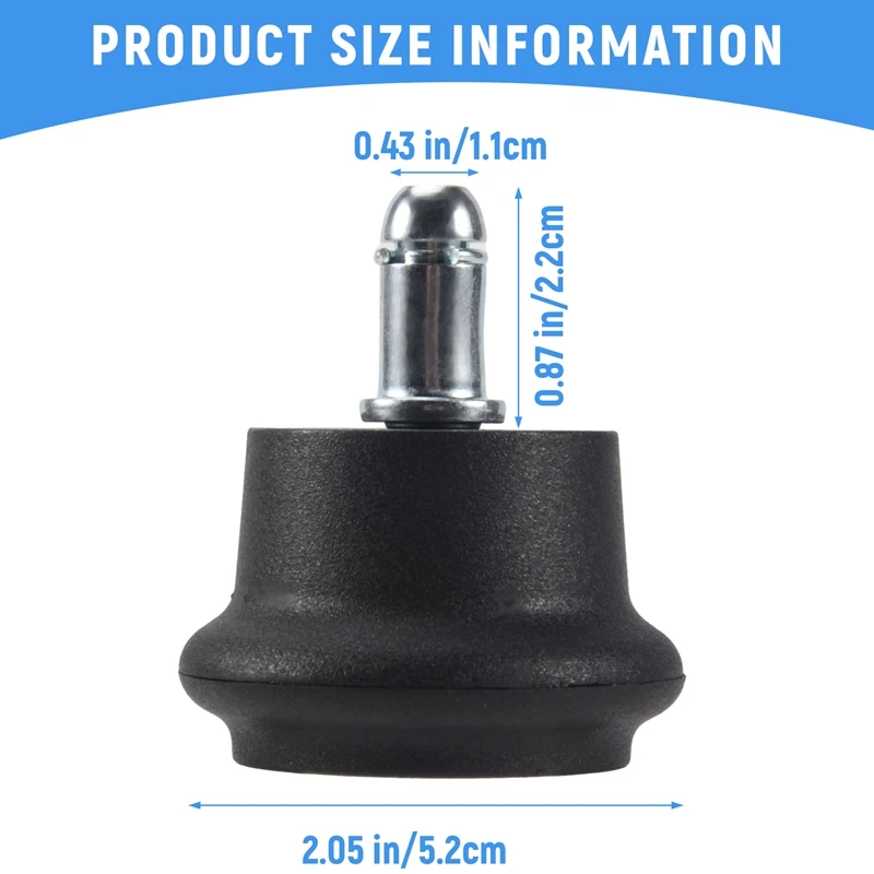 5-Pack Bell Glide Caster Wheels - Low Profile Chair Casters, Converts Swivel To Stationary