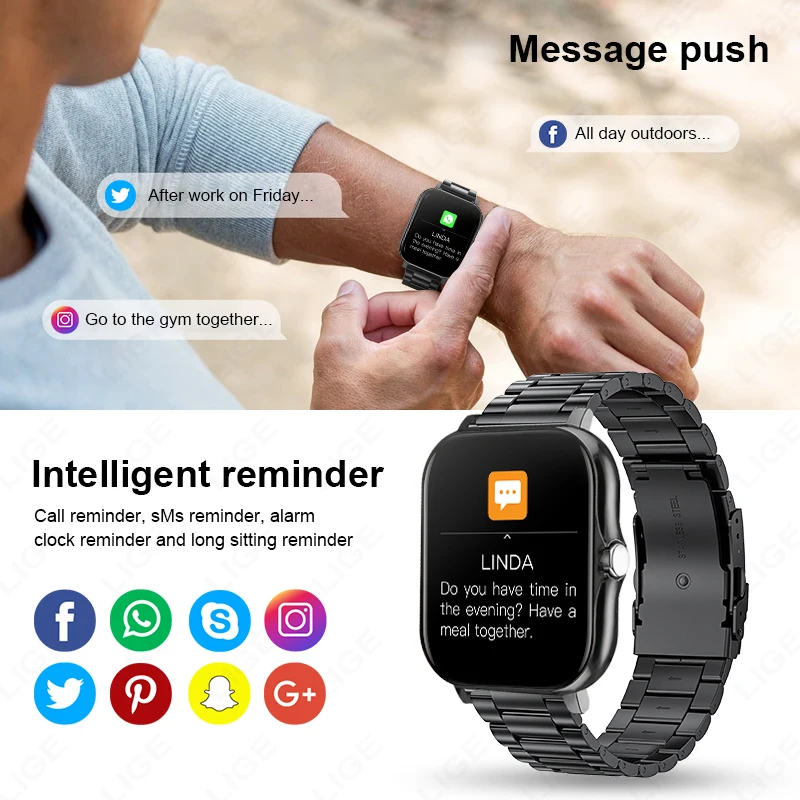 LIGE Smart Watch 2024 For Xiaomi Huawei Music Heart Rate Health Monitor Watches Men Ultra Low Power Multi-function Smartwatch