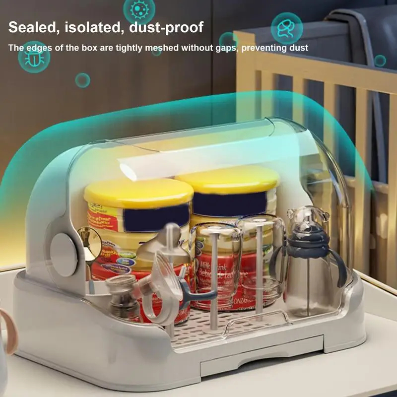 new Portable Baby Bottle Drying Rack & Organizer - Dustproof Storage Container With Removable Drip Tray, Feeding Accessories