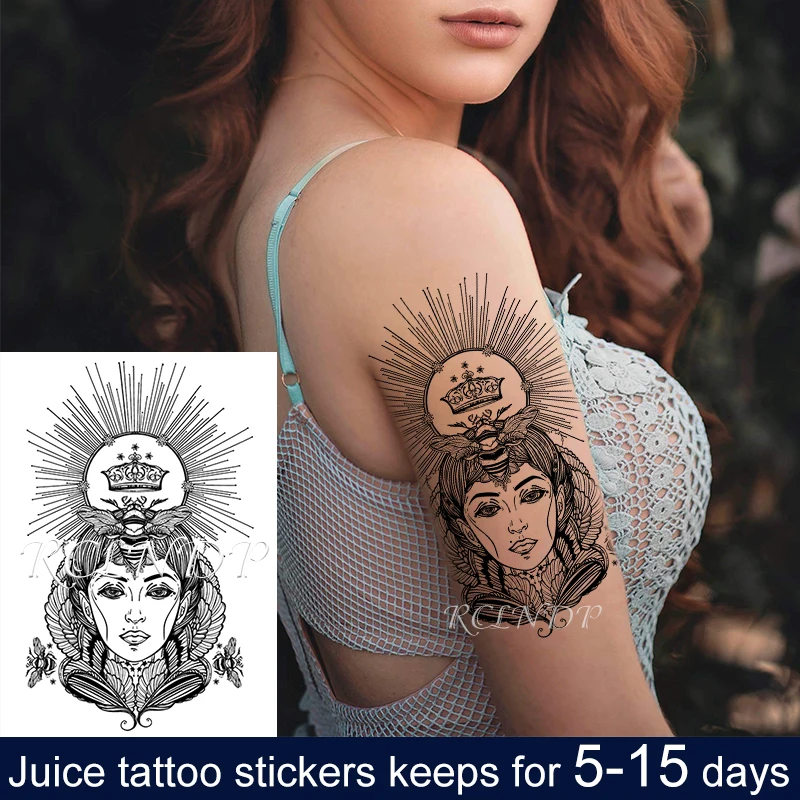 Waterproof Temporary Juice ink Tattoo Sticker Queen Bee Wings Crown Flower  Fruit Gel Long lasting Tatto Art for Men Women