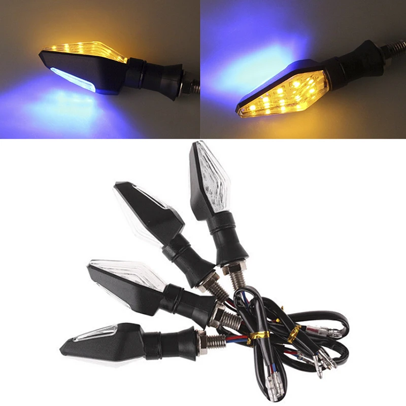 

12LED Amber+Blue Motorcycle Turn Signal Indicator Light Blinker Universal