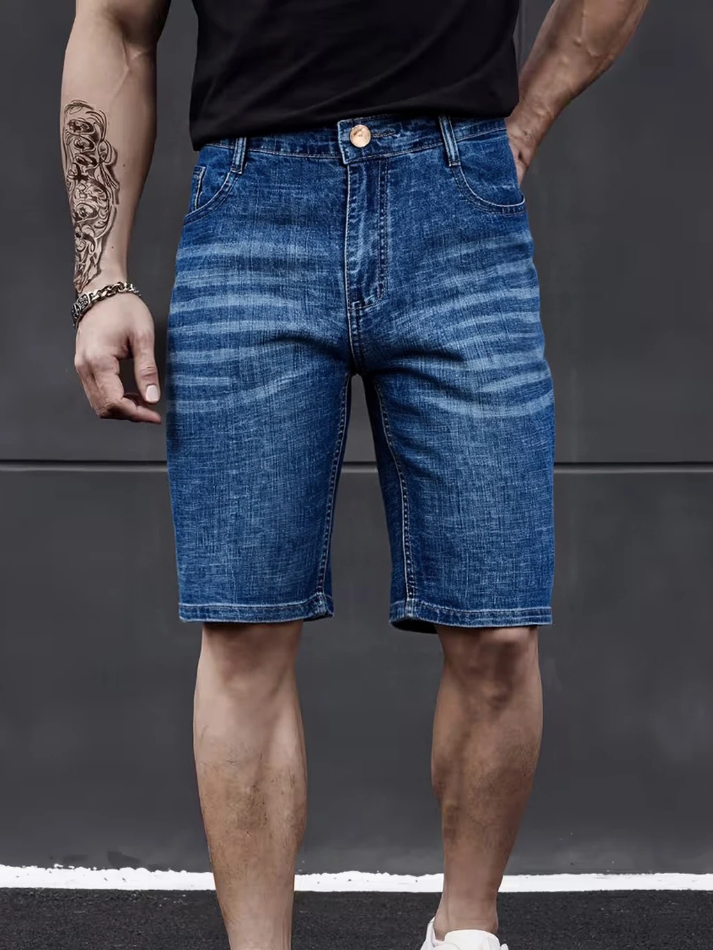 Wthinlee New Business Men's Jeans Casual Straight Stretch Fashion Classic Blue Black Men's Summer Denim Shorts Knee-Length 5