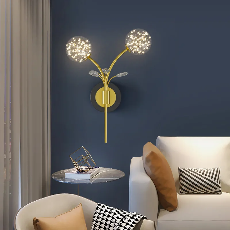 

Nordic Bedside Wall Lamp Full of Stars Light Luxury Romantic Net Red Warm Bedroom Bedside Lamp LED Bedroom Living Room Lamp
