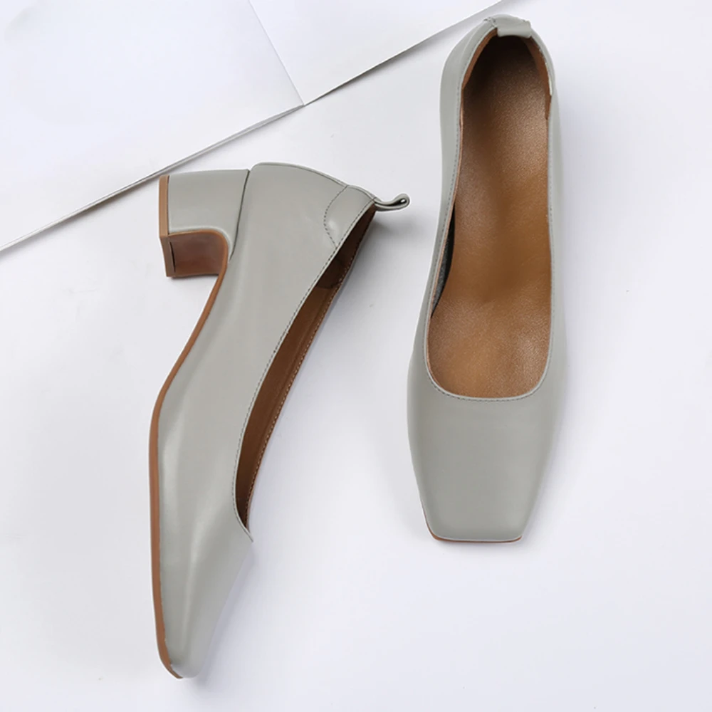 Genuine leather retro shallow mouthed soft sole comfortable single shoe for women