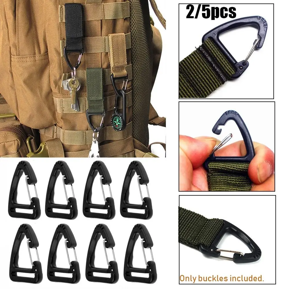2/5pcs Camping Hiking Outdoor Tool Plastic Alloy Spring Quickdraws Clip Triangle Carabiner Keychain Belt Buckles Hooks
