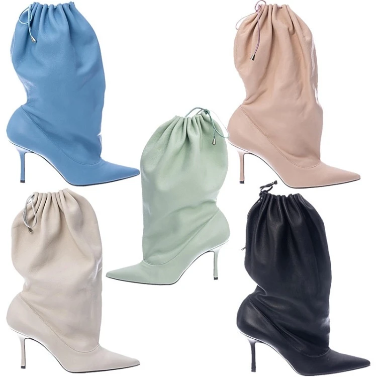 

2022 Spring and Autumn New Women's Shoes Fashion Design Leather Stiletto High-heeled Pointed Toe Pleated Lantern Boots
