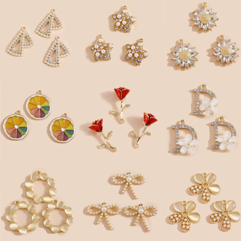 

4pcs Exquisite Crystal Pearl Rose Flowers Pendants Bowknot Stars Bear Charms for DIY Jewelry Making Accessories Wedding Jewelry