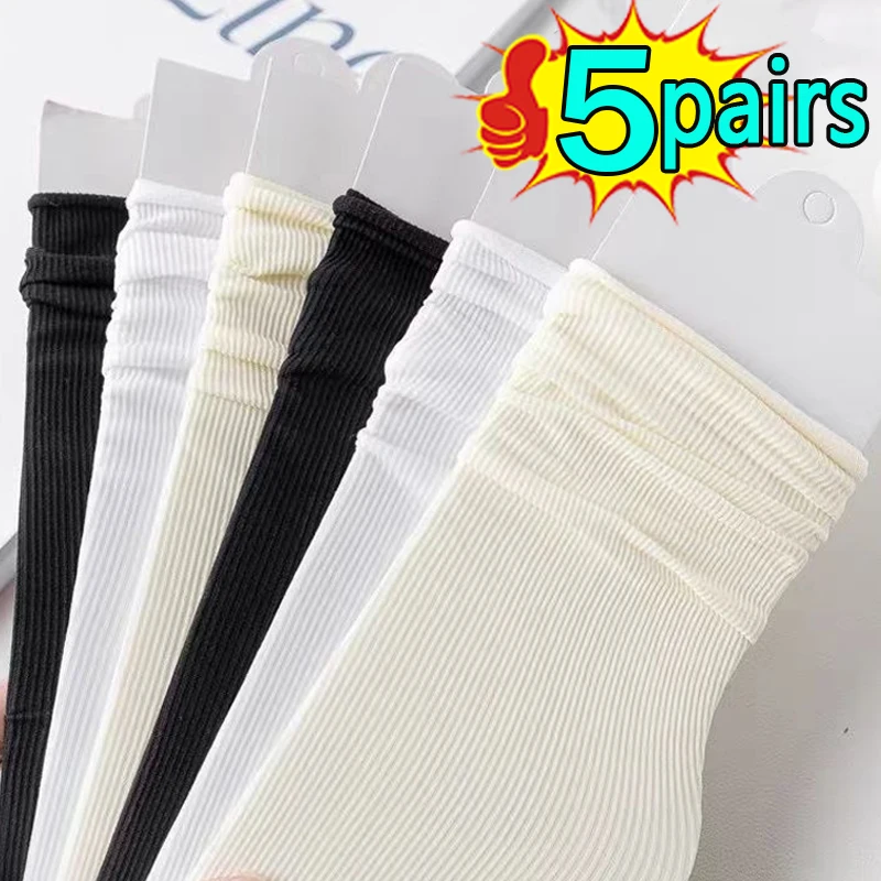 

1/3/5Pairs Women Cotton Stocking Loose No Pilling Socks Knitting Rib Thin Spring Winter Female Sock High Tube Soft Casual Sock