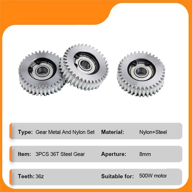 AEE6-3Pcs Bafang Mxus 허브 모터 용 500W 모터 용 서클립이있는 36T 기어 나일론 기어 내마모성 스틸 기어 액세서리