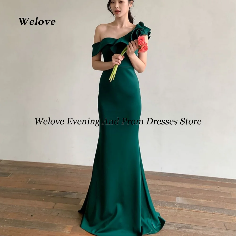 

WeloveBow Flounce Simple Strapless One-Shoulder Mermaid Sleeveless Evening Dress Floor Length Formal Prom Gown photography 프롬드레스
