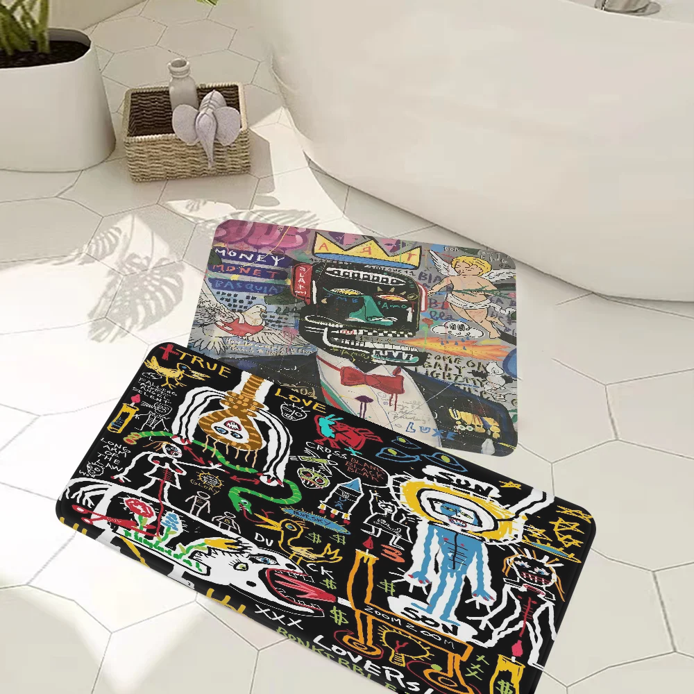 

J-Jean-M-Michel B-BasquiatS Art Floor Mat Bath Mat Nordic Style Home Doormat Bathroom-Toilet Mats Bedroom Welcome Doormat