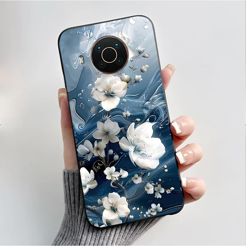 Floral Cartoon Design Soft Silicone Black Phone Case