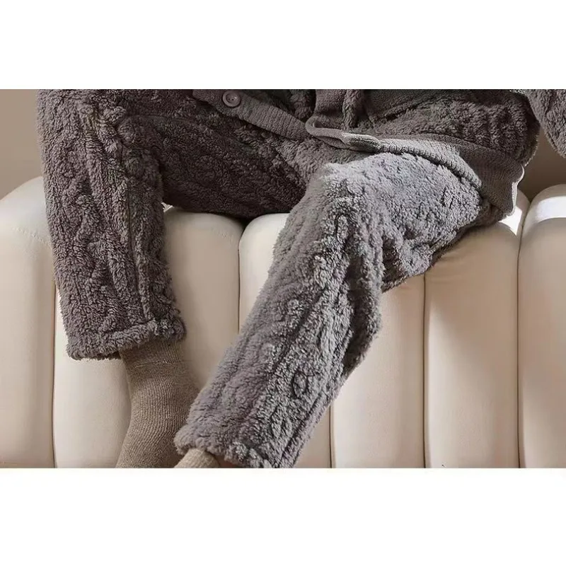 2024 New Coral Fleece Pajamas Men Winter Thickened Loungewear Long Sleeve Fleece Sleepwear Loose Warm Lapel Collar Homewear Set