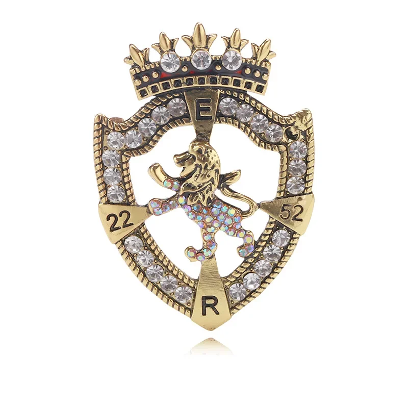Koreanische Mode Strass Schild Krone Broschen Pins Löwe Tier Abzeichen Revers Pin männer Anzug Hemd Kragen Kleidung Zubehör