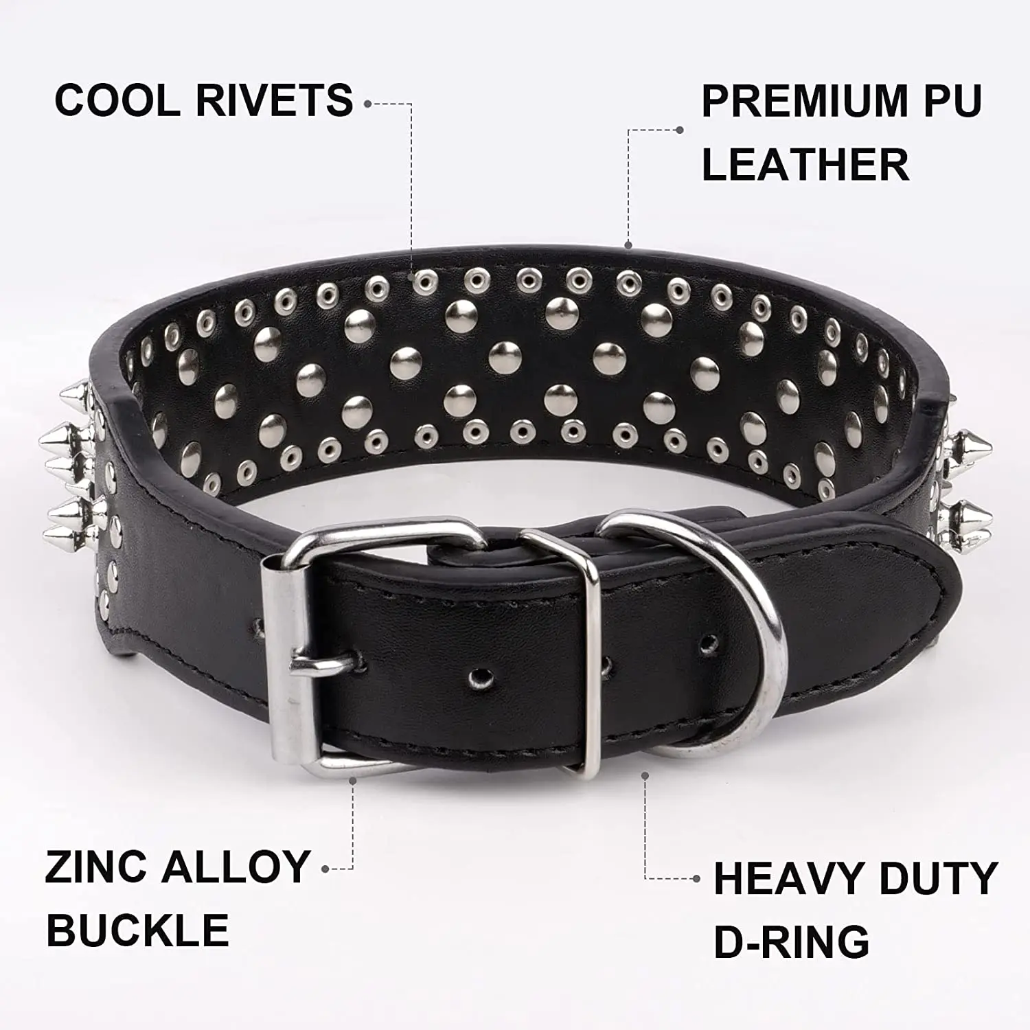 Dog Collar For Medium Large Breeds L-3XL Pitbull Mastiff Boxer PU leather 4 colors