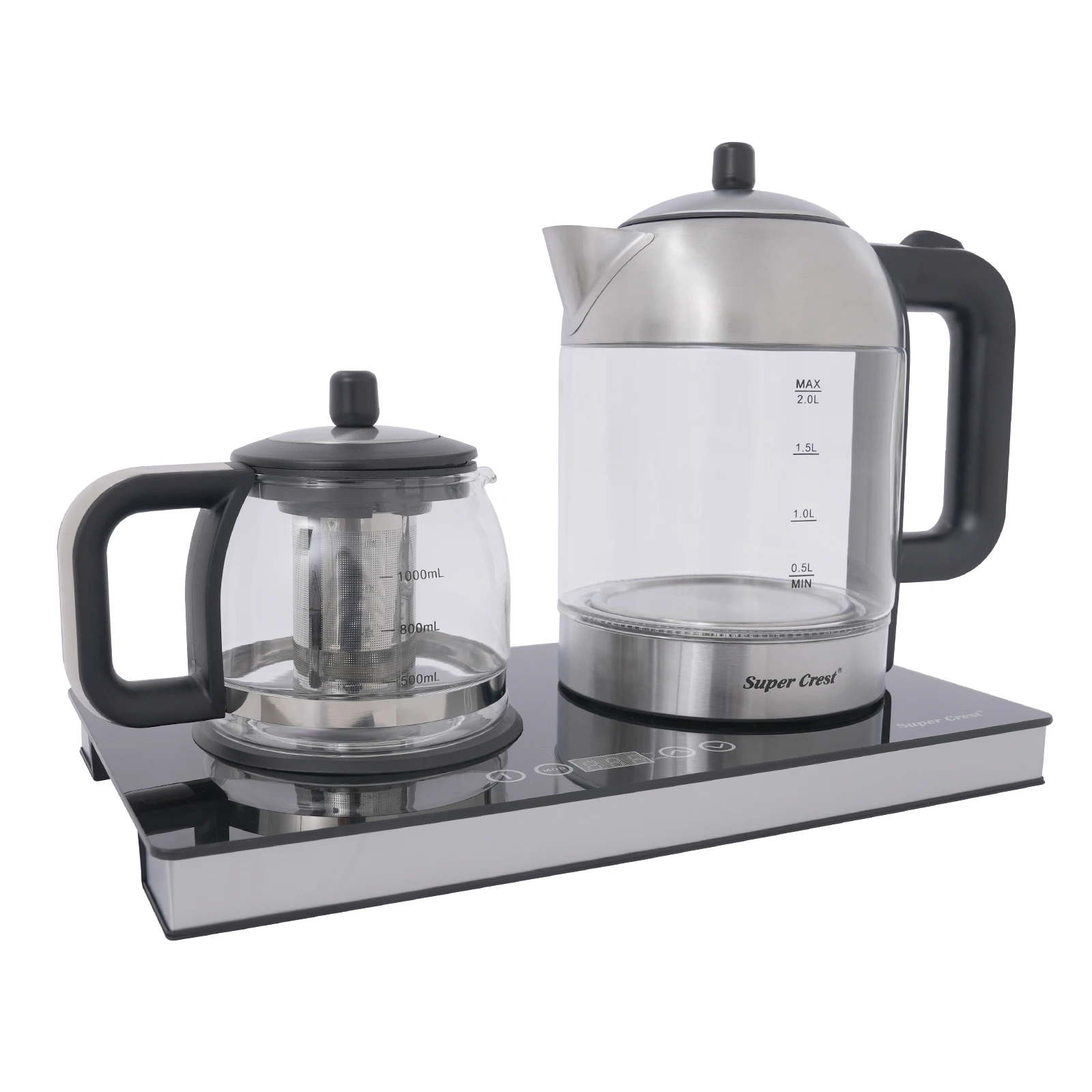 1500W 1L+2L 2-in-1 Elektrischer Wasserkocher Tee Kaffee Temperaturkontrolle Mit LCD Touchscreen