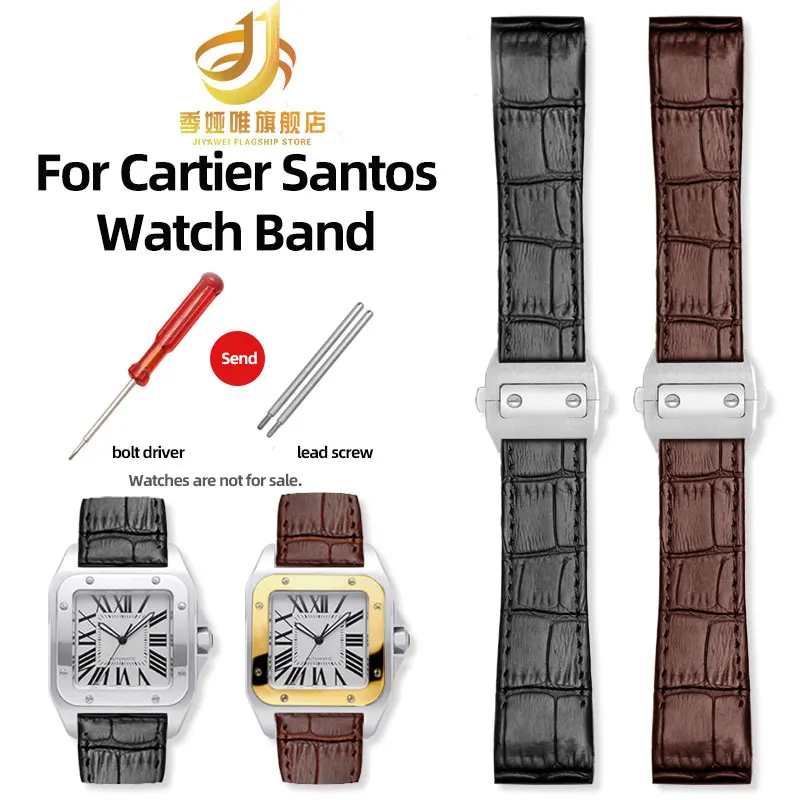 20Mm 23Mm Vera Pelle Adatta Per Cartier Santos Santos Serie Muslimate 100 Cinturino Per Orologio A Bocca Curva