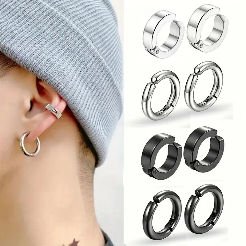 Ear Clip Punk Style 1-8-Piece Stainless Steel Ear Clip Set Chic Circle Ear Cuffs No Piercing Needed Trendy Jewelry Gift