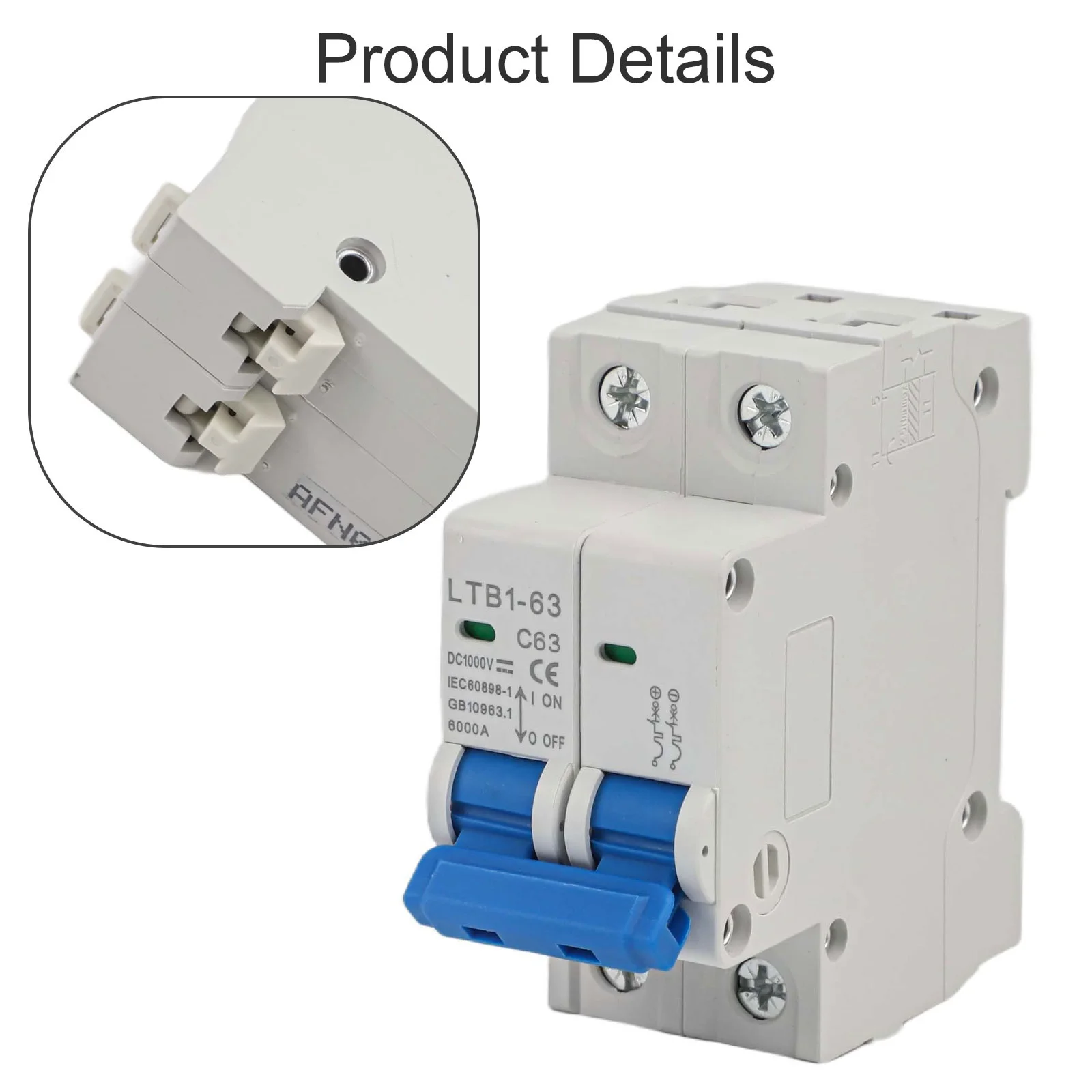 2P 63A DC 회로 차단기 1000V, DIN 레일 장착 및 안정적인 과부하 보호 기능을 갖춘 태양광 발전 시스템용