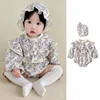 Autumn Baby Clothing 0-24M Children Clothes Korean Style Climbing Suit Long Sleeved Cotton Print Toddler Baby Girl Romper+Hat