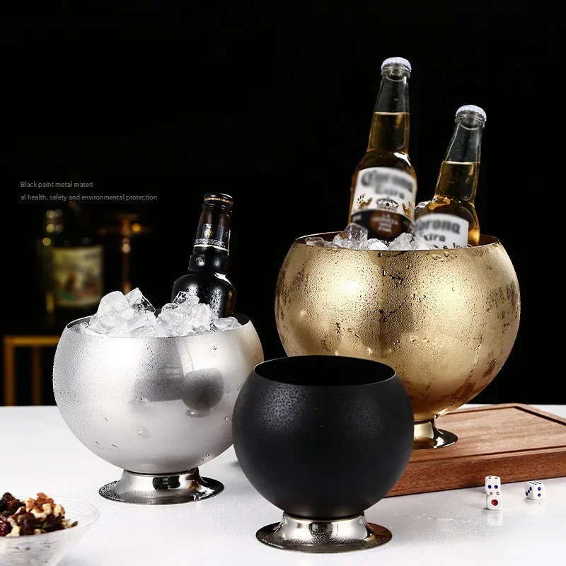Nordic Style Stainless Steel Ice Bucket KTV Bar Wine Beer Cooler Bucket With Base Restaurant Party Ice Maker Beer