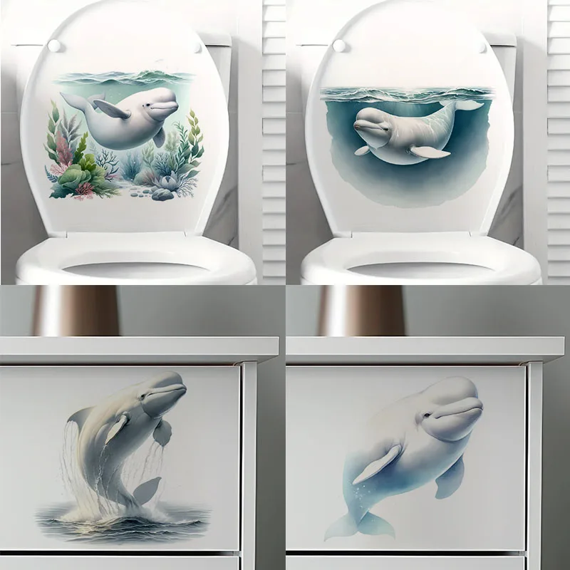 Beluga Whale 1pc Toilet Stickers,Wall Decal Removable, Reusable Vinyl Car Sticker for Toilet Lid, Bathroom Decor