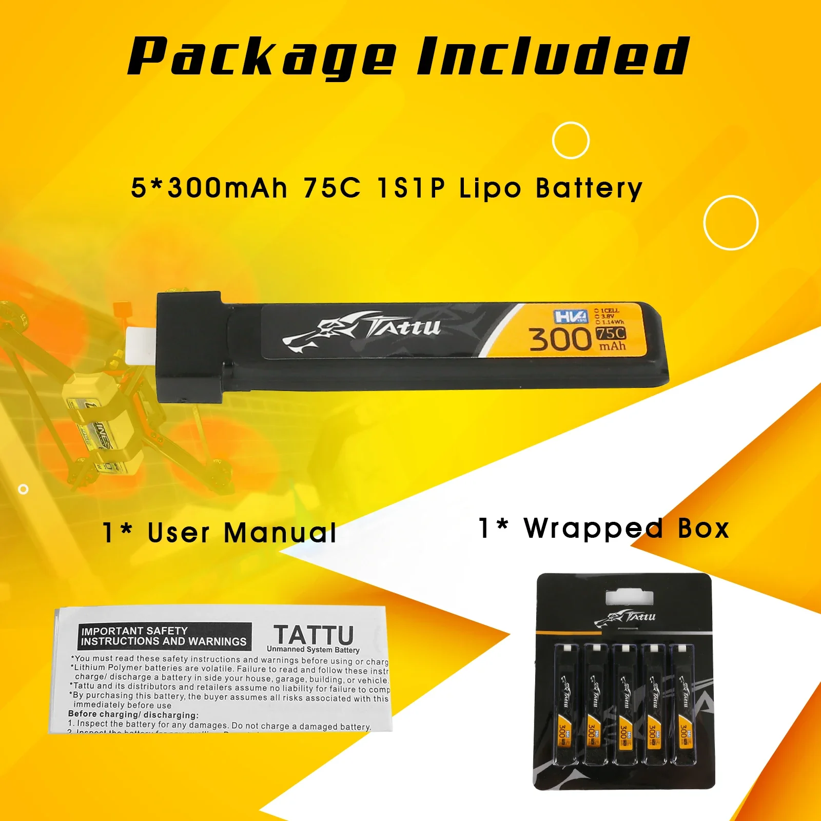 TATTU 5PCS 1S 300mAh 3.8V 75C HV 4.35V Lipo Battey With BT2.0 Plug For BETAFPV Ceuts FPV Kit Racing Drone FPV BT2.0 Connector 2