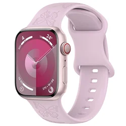 Engraved Silicone Pattern Watch Strap Bracelet for S11 - 10 42mm 40 41mm (Butterfly Lavender)