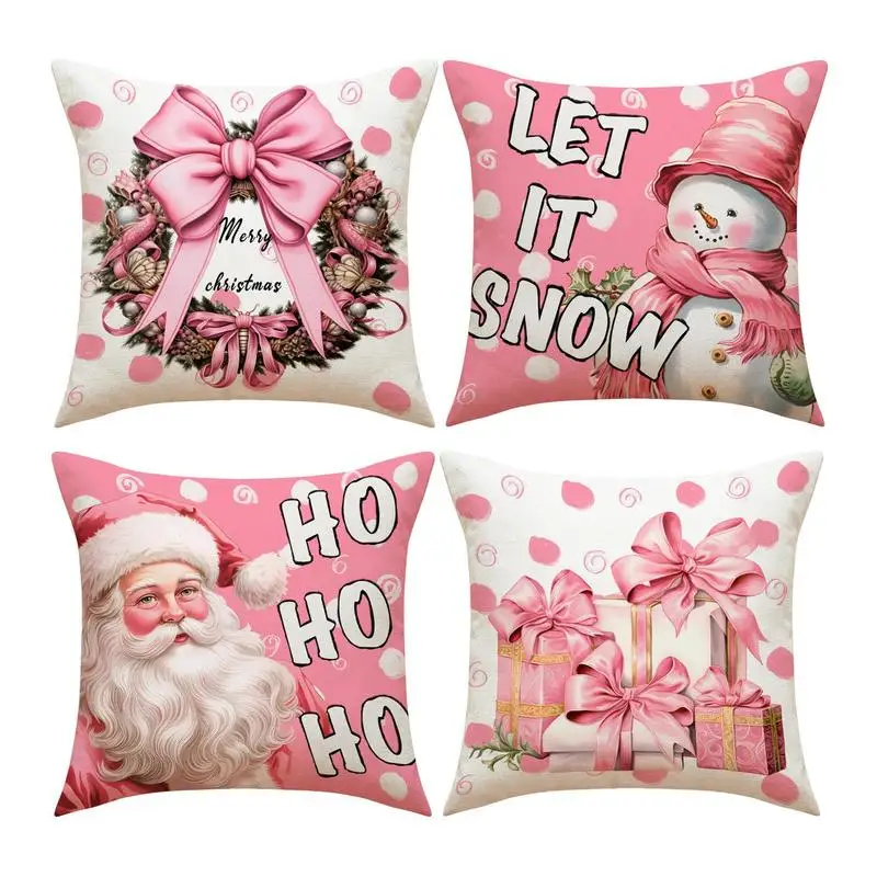 

Pink Christmas Pillow Covers Winter Cushion Case Linen Print Pink Elk Christmas Throw Pillow Cover White And Pink Cushion Covers
