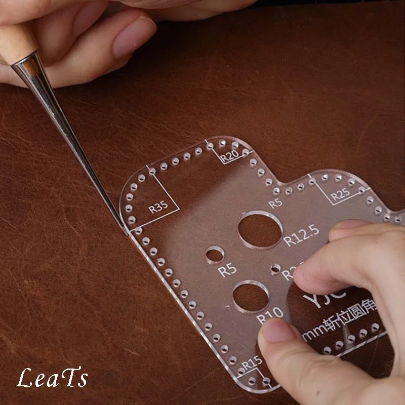 Leather Craft Acrylic Perspex Cutting Circle Corner Stitching Stencil Template Leathercraft Accessories Tools Sets Cutting