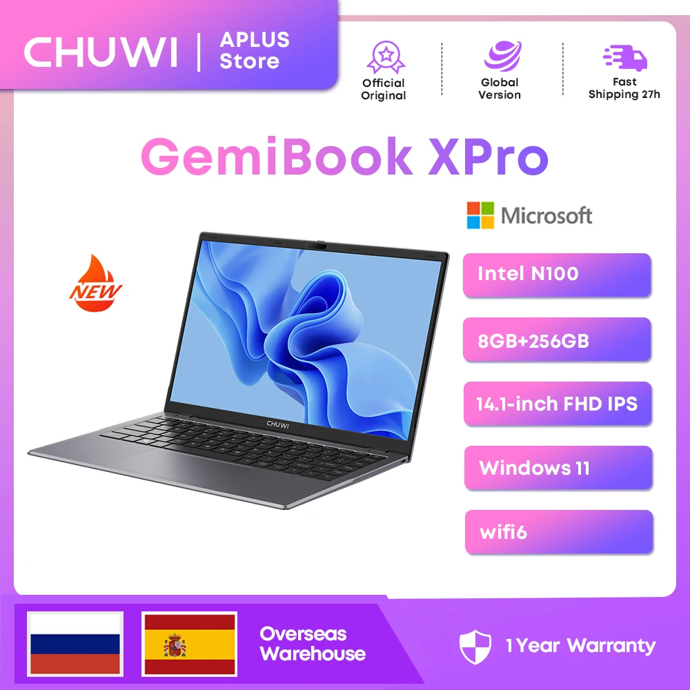 

CHUWI GemiBook XPro Laptop 8GB RAM 256GB SSD Intel Alder Lake N100 14.1'' 1920X1080 FHD Display Cooling Fan Windows 11 Notebook