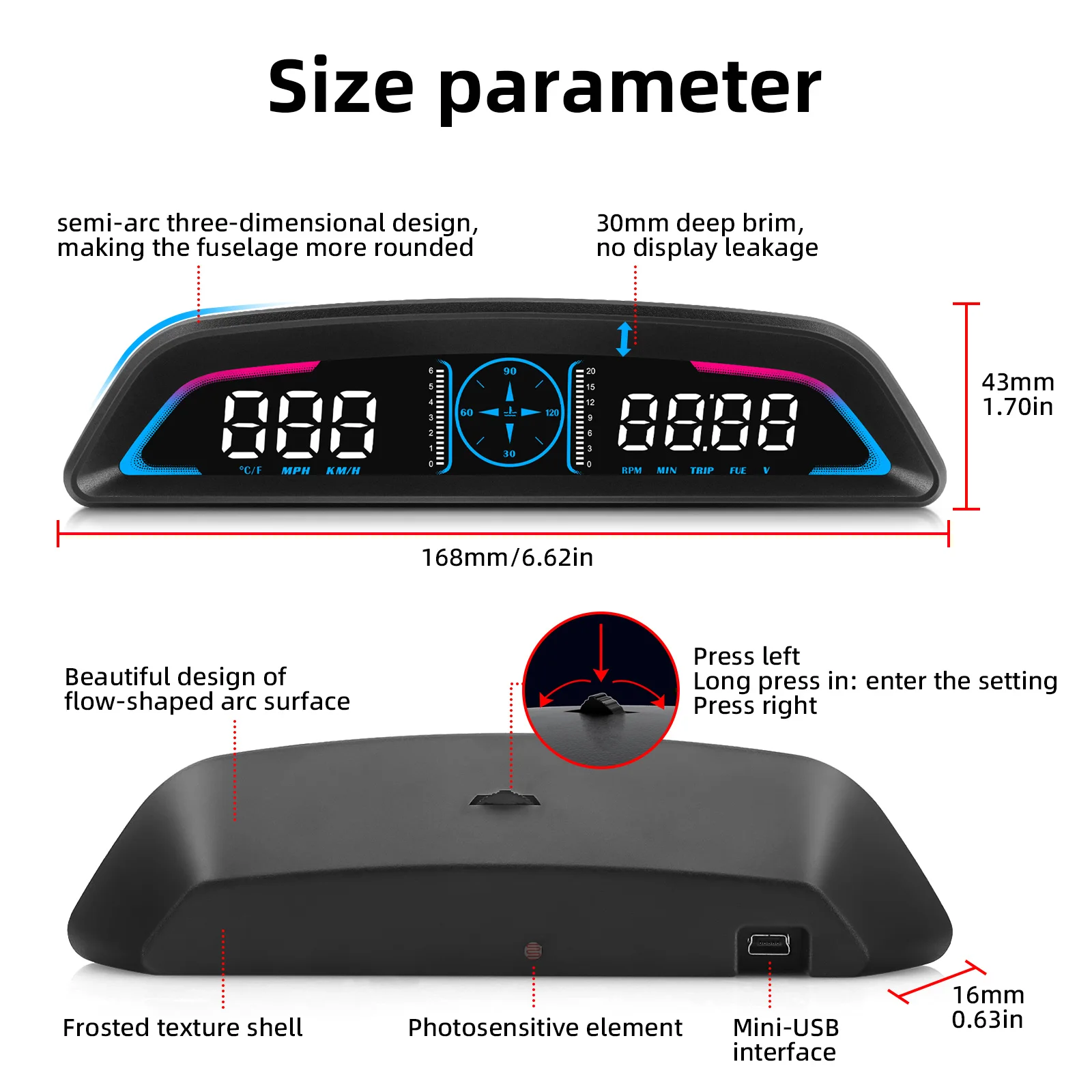OBD HUD B3 ڵ ӵ  ÷ Ÿڹ,   Һ  ð, 5 ˶,  ˸